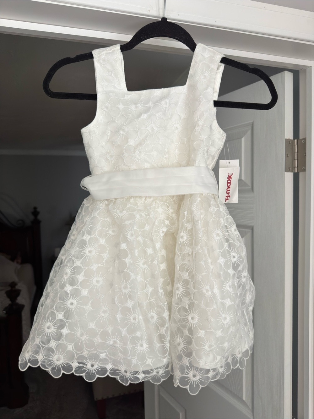 White Floral Lace A-Line Kids Dress by Jessica Simpson